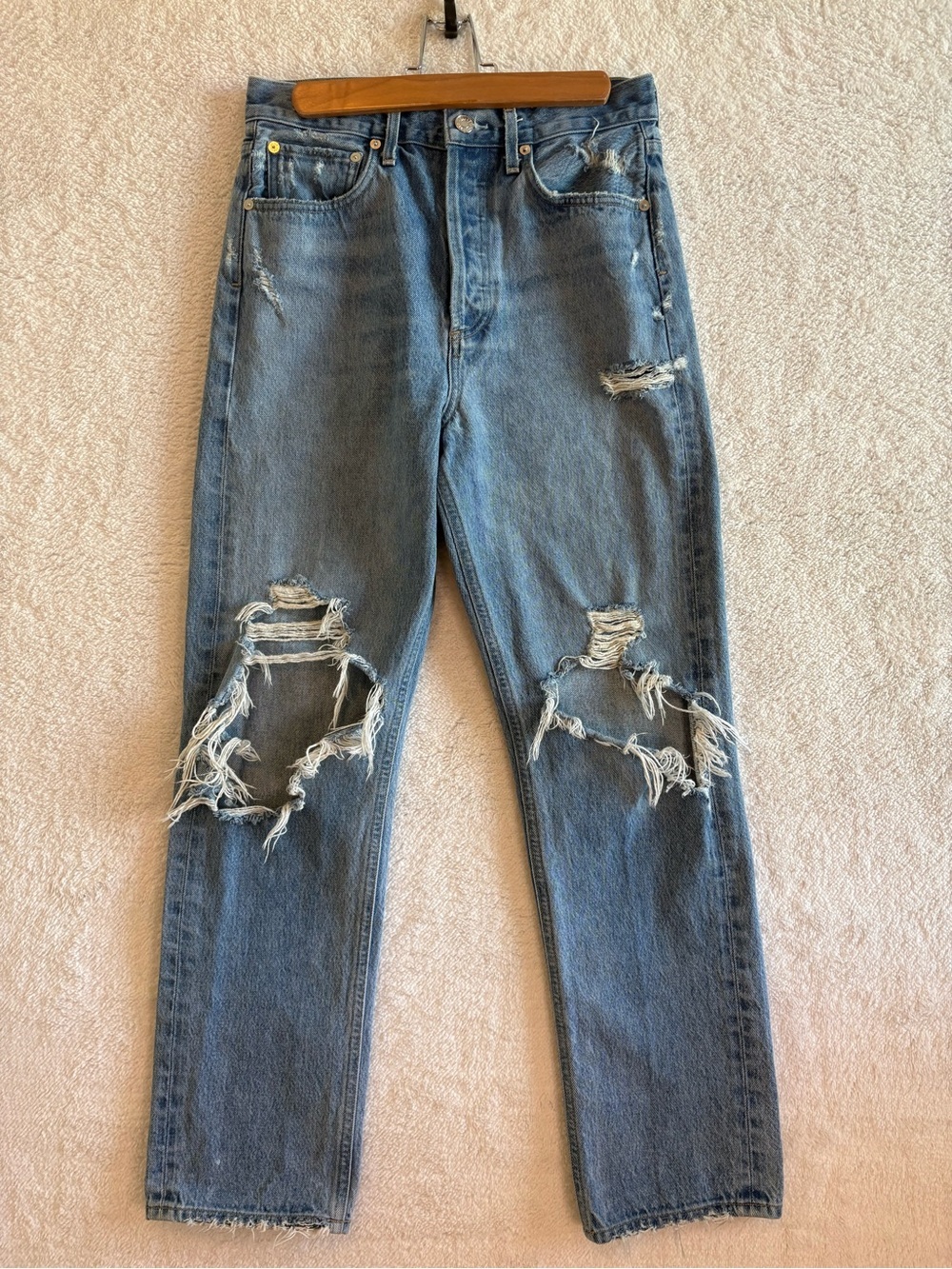 AGOLDE 90’s High Rise Straight Leg Jeans Heavily Distressed Size 25
